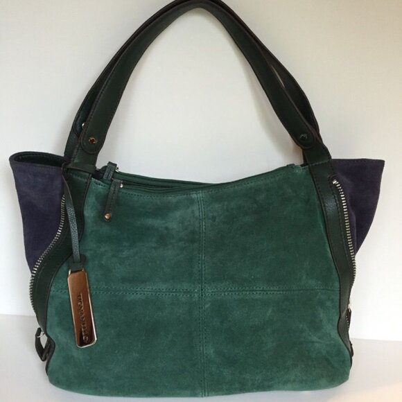 Tignanello Green & Blue Suede Shoulder Bag Handbag - Picture 1 of 14
